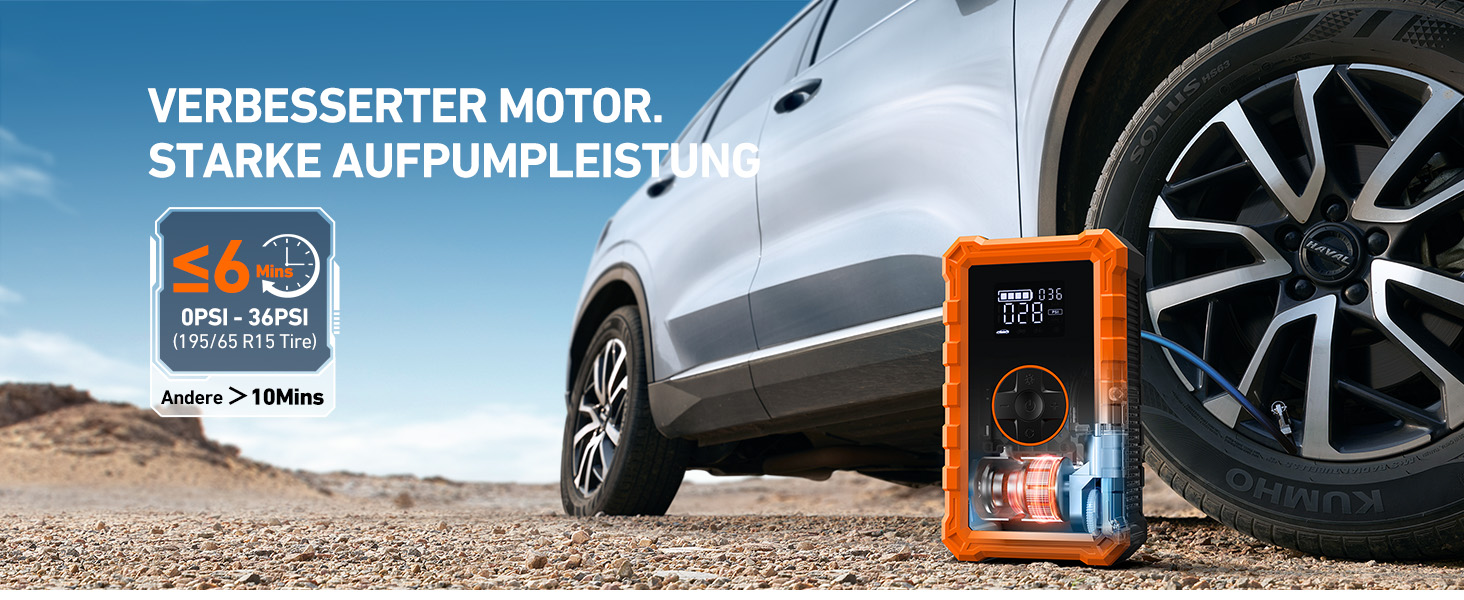 Powerbank AstroAI S8 Air з компресором 150PSI: 5-в-1 пристрій для підкачки шин, 6L бензин/3L дизель, повітряний насос, дисплей 2.4', 3 режими підсвічування