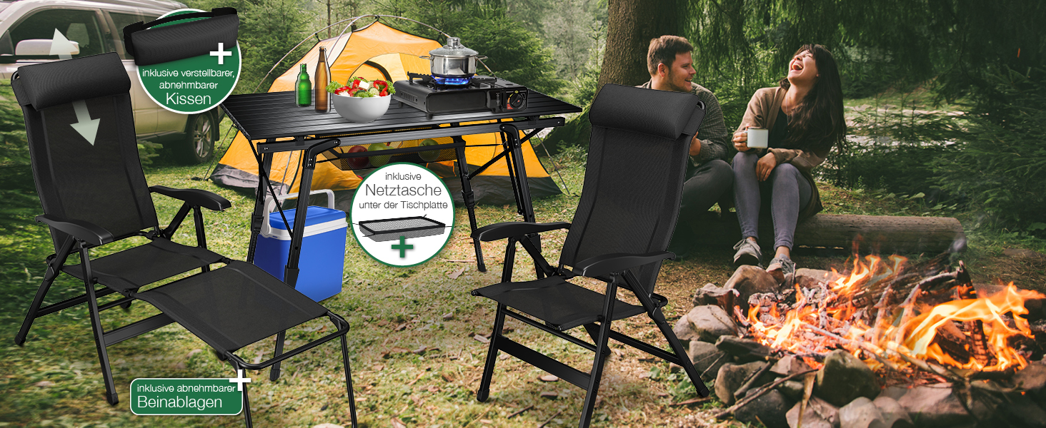 ELONEO Folding Camping Chair with Removable Footrest, Folding Chair Made of Aluminum, Folding Garden Chair, Reclining Chair with Adjustable Backrest, Taupe Camping Chair with Footrest (Basic) Taupe