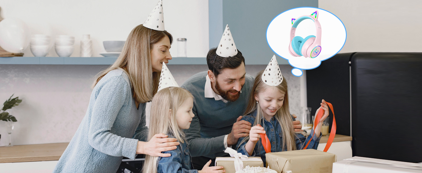 Дитячі навушники LOBKIN бездротові Bluetooth з сумкою, складні, регульовані, Over-Ear, рожево-блакитні - для школи та подорожей