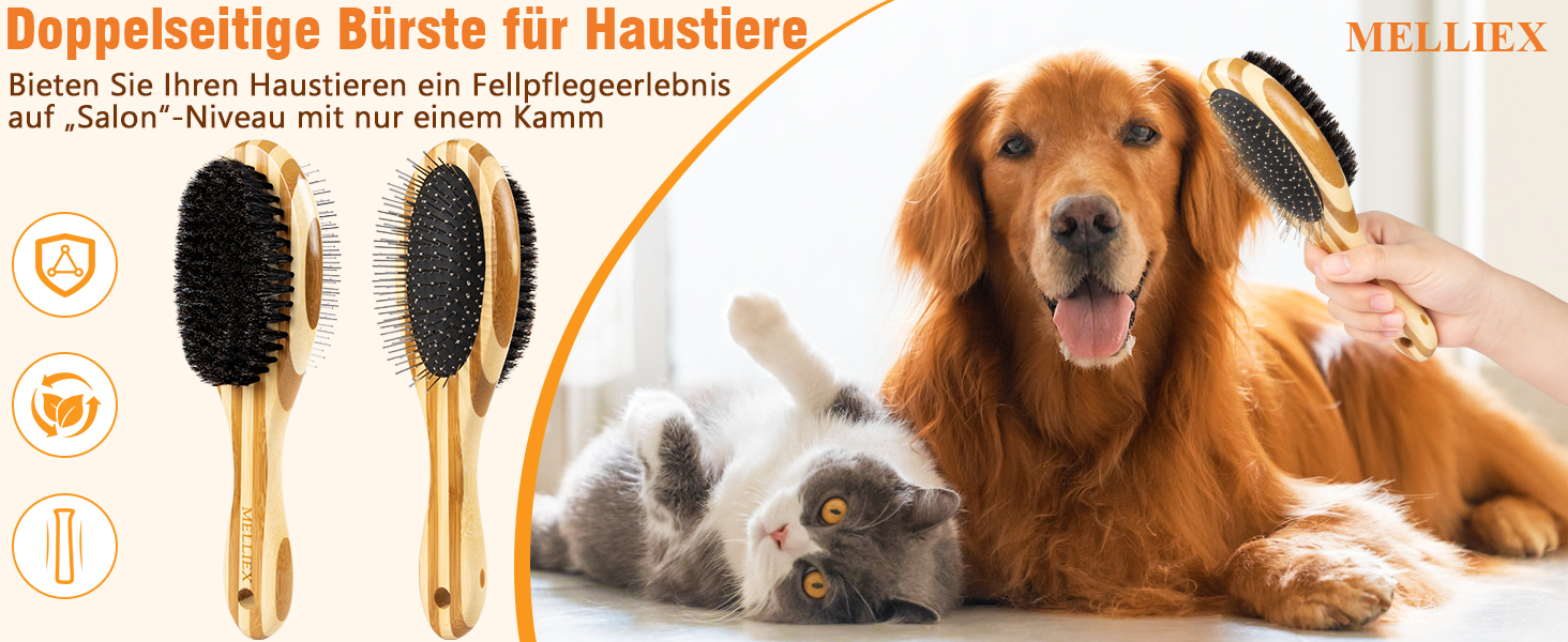 Щітка для котів та собак MELLIEX, щетина кабана та ігольчаста щітка, подвійна щітка для догляду за домашніми тваринами, гребінець для собак та котів з короткою та довгою шерстю
