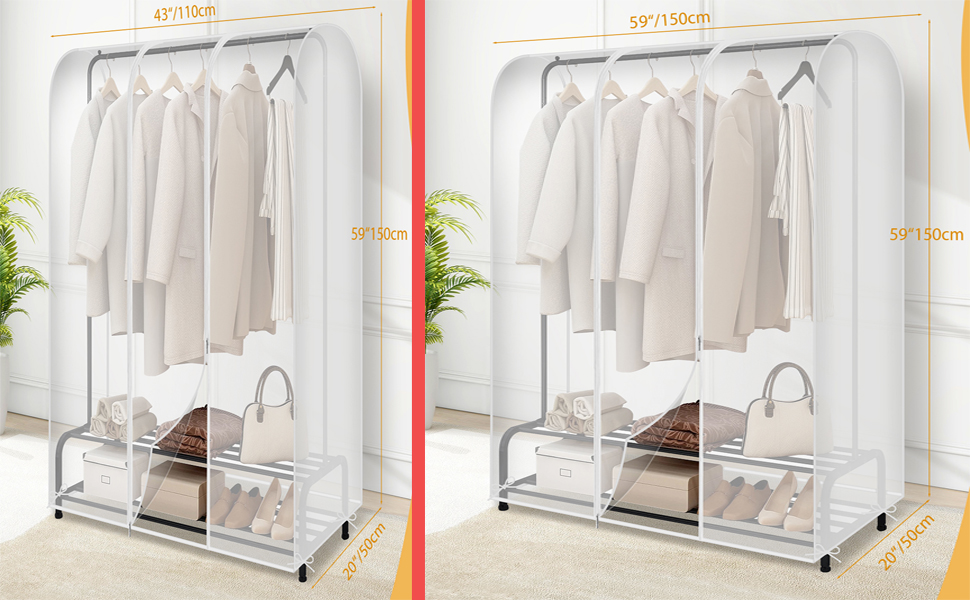 2 шт. Пранці для одягу GQC, великі, прозорі, з PEVA, 150 x 50 x 150 см - захист від пилу, для одягу, костюмів, пальто, сорочок, курток