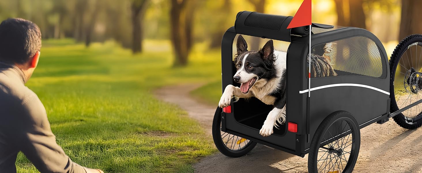 Фартоваж для собак на велосипед – складаний, до 40 кг, з відбивачами, водовідштовхувальний, сумісний з електровелосипедами, чорний