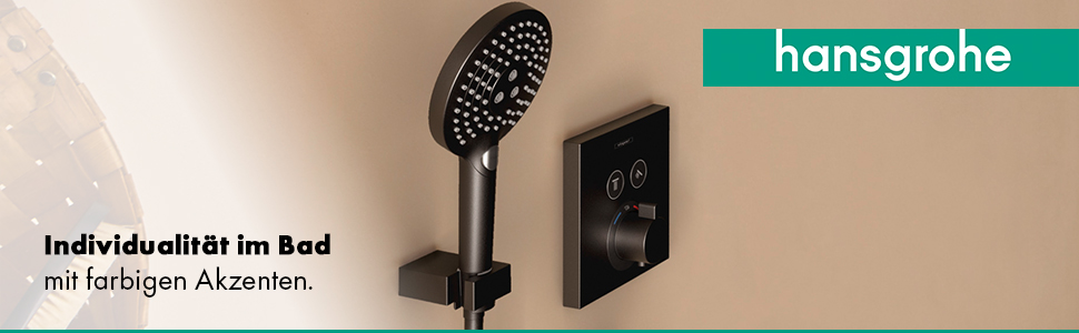 hansgrohe Raindance Select E - water-saving showerhead 9 l/min (EcoSmart), handheld shower with 3 spray patterns, square shower head (120 x 120 mm), water-saving showerhead with anti-limescale function, 26521000 (Brushed Black Chrome, 3 spray patterns)