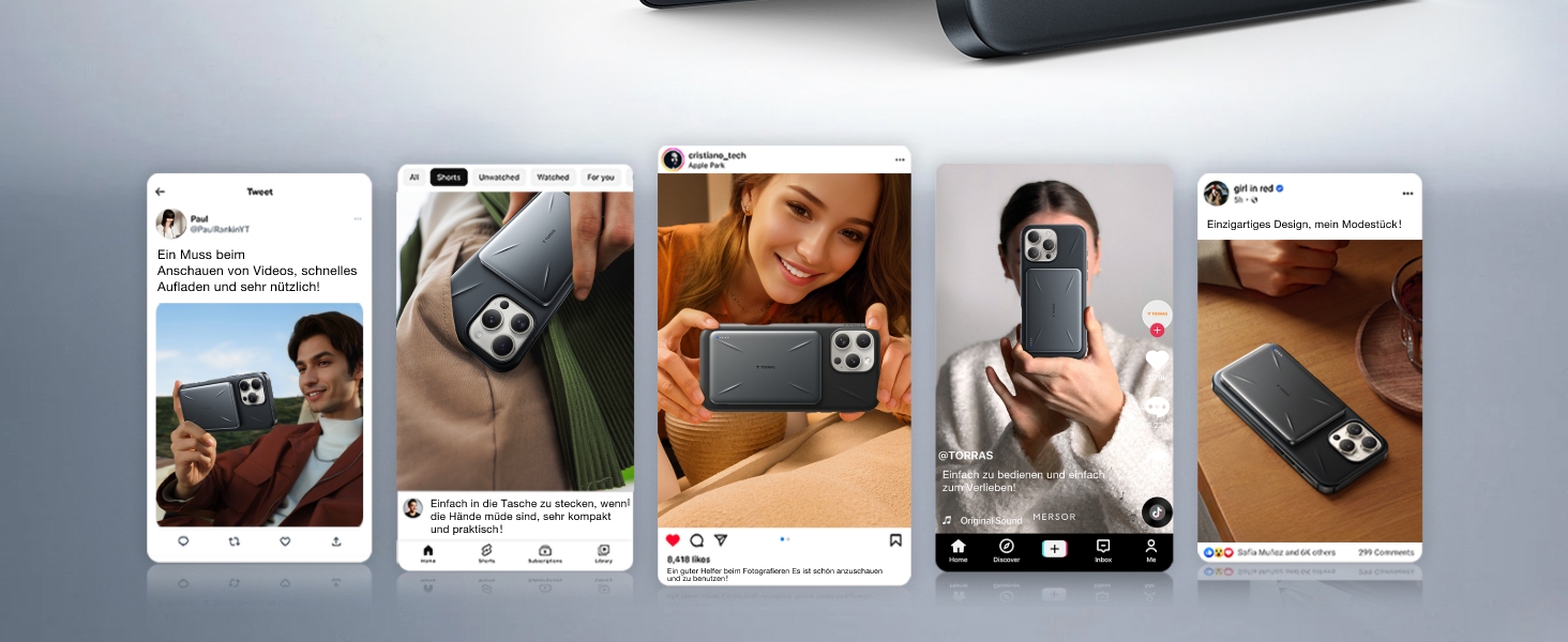 TORRAS MagPro Power Bank 5000mAh: Бездротова М'ягка Зарядна Батарея для iPhone з MagSafe, USB-C, Сірий