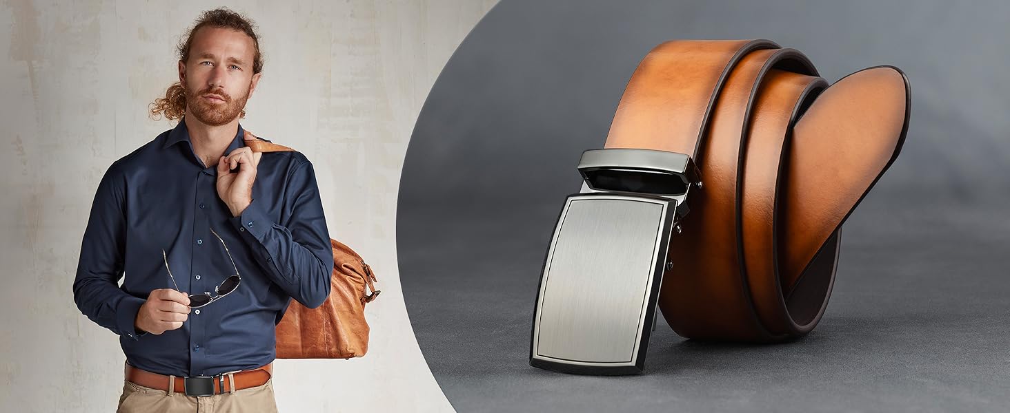 Чоловічий шкіряний ремінь Lindenmann Automatik, колір коньяк, розмір 105/120 см