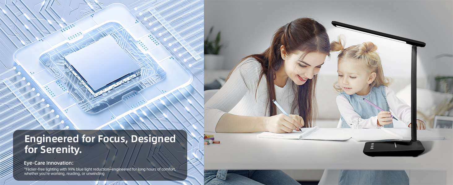 LED лампа настільна диммерна з USB, 5 кольорів та 5 рівнів яскравості, торчкова панель для читання, дитяча, для спальні, офісу, чорна