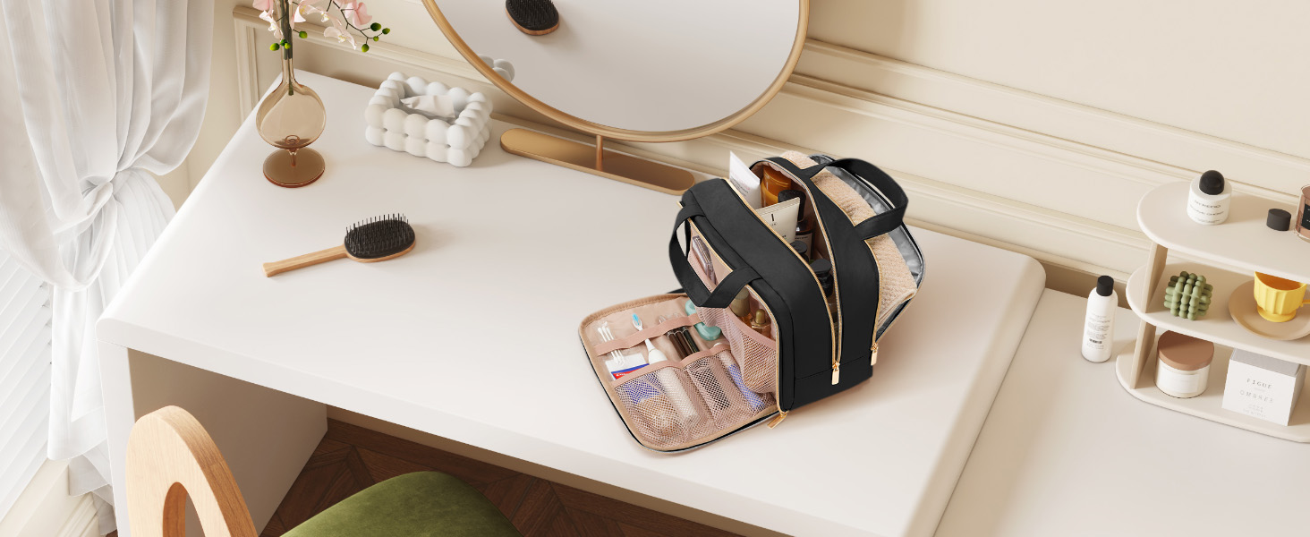 Жіноча дорожня косметичка Lifewit 10L, водовідштовхувана, з відділенням для мокрого, органайзер для макіяжу та аксесуарів, чорна