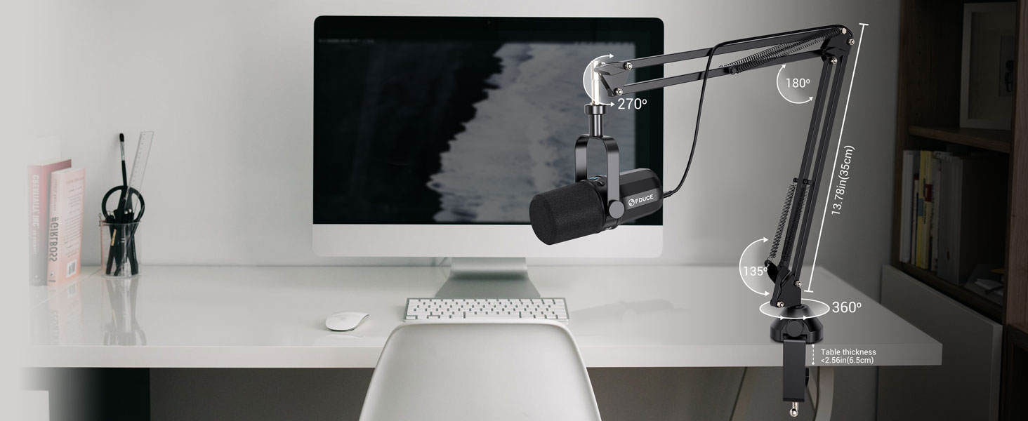 FDUCE SL40+ – динамічний мікрофон для подкастів, геймінгу та стрімінгу, USB/XLR, з кріпленням-жабою, вихід для навушників, кнопка вимкнення мікрофона, регулювання чутливості, чорний