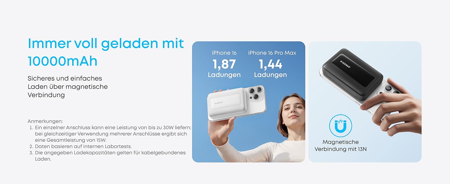 Anker Zolo Powerbank магнітна, 10000mAh, 30W, бездротова зарядка, для iPhone 17/16/15, AirPods, чорна