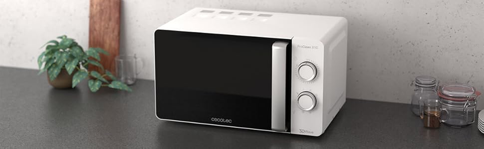 Мікрохвильова піч Cecotec Pro Clean 3110 з кварцовим грилем 800 Вт, об'єм 20 л, біла