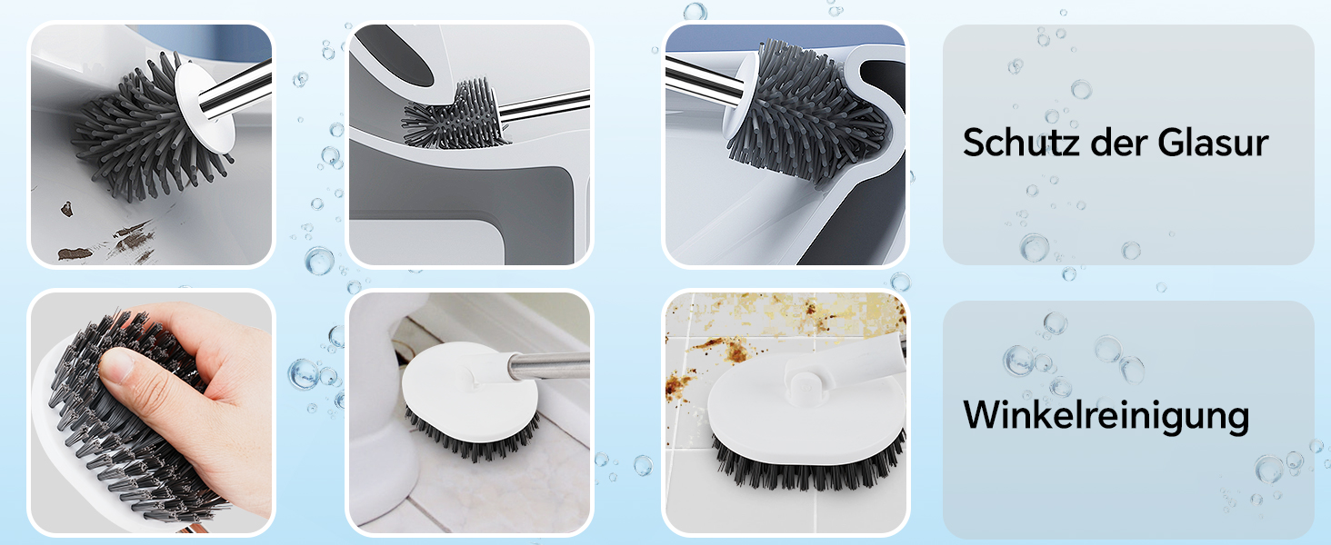 Силіконова щітка для унітазу Klobürste з підставкою, настінна без свердління, сіро-біла