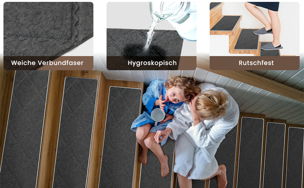 Килимочки на сходи без самоклеючого шару, 15 шт., антиковзаючі, нарізаються, багаторазові, для захисту дітей, літніх людей та домашніх тварин (темно-сірий, 55 см x 19 см)