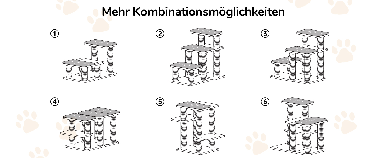 Сходинки для собак FUKUMARU, 3 сходинки, для домашніх тварин, з натурального гумового дерева та джуту, регульована висота 18-51 см, витримує до 90 кг, знімний м'який килимок, 6 варіантів комбінації, білий килимок
