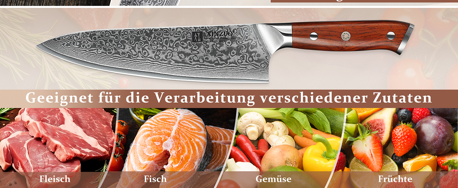 XINZUO 21cm Damascus Chef's Knife - 67 Layer Damascus Steel Gyuto Knife for Meat, Fish & Vegetables - Professional Handcrafted Kitchen Knife with Ergonomic Rosewood Handle