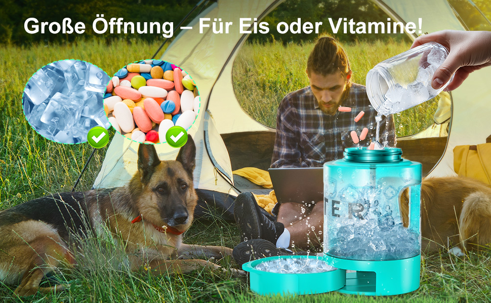 Поїлка для собак Lesotc 2200 мл, велика, для подорожей та кемпінгу (м'ятний)