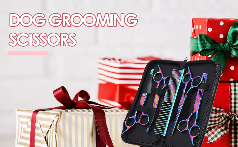 Набір ножиць для догляду за собаками (6 шт.), з нержавіючої сталі, веселковий дизайн, для собак та котів