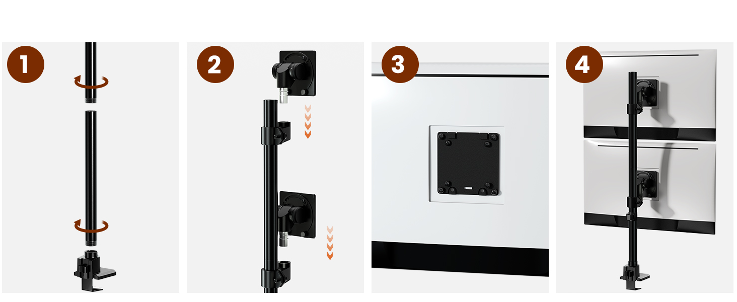 Кріплення для монітора 2 монітори один над одним, 24-57 дюймів, для плоских та вигнутих екранів, вантажопідйомність 2-27 кг, чорний
