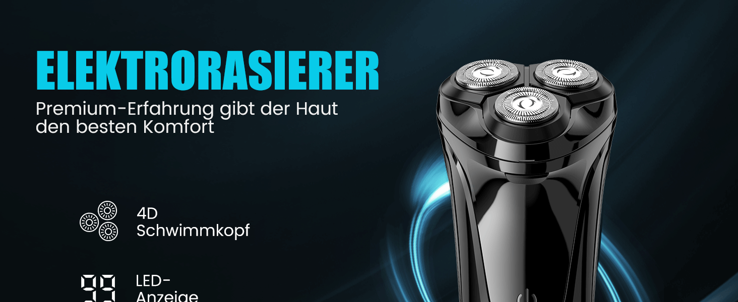 Електричний чоловічий бритва Brightup з 4D-плаваючою головкою, бездротовий LED бритва для вологого та сухого гоління, IPX6 водонепроникний, USB-C зарядка & висувний тример, захист від подорожей, глибокий чорний колір