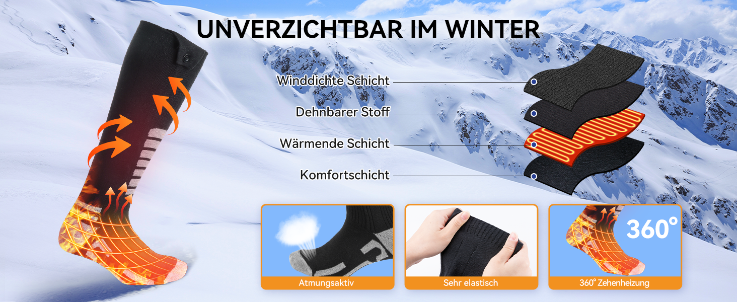 Гріючі шкарпетки для жінок та чоловіків Ninonly з 4 рівнями нагріву, акумулятор 5000mAh, для катання на лижах, піших прогулянок, кемпінгу та зимових активностей