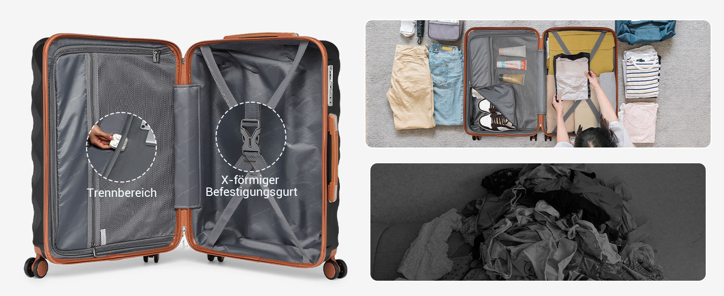 Чохол-валіза British Traveller Hartschalenkoffer, 74.5 x 49 x 30.5 см, ABS + PC, TSA-замок, 4 колеса, для подорожей та бізнесу (Чорний/Коричневий, L)