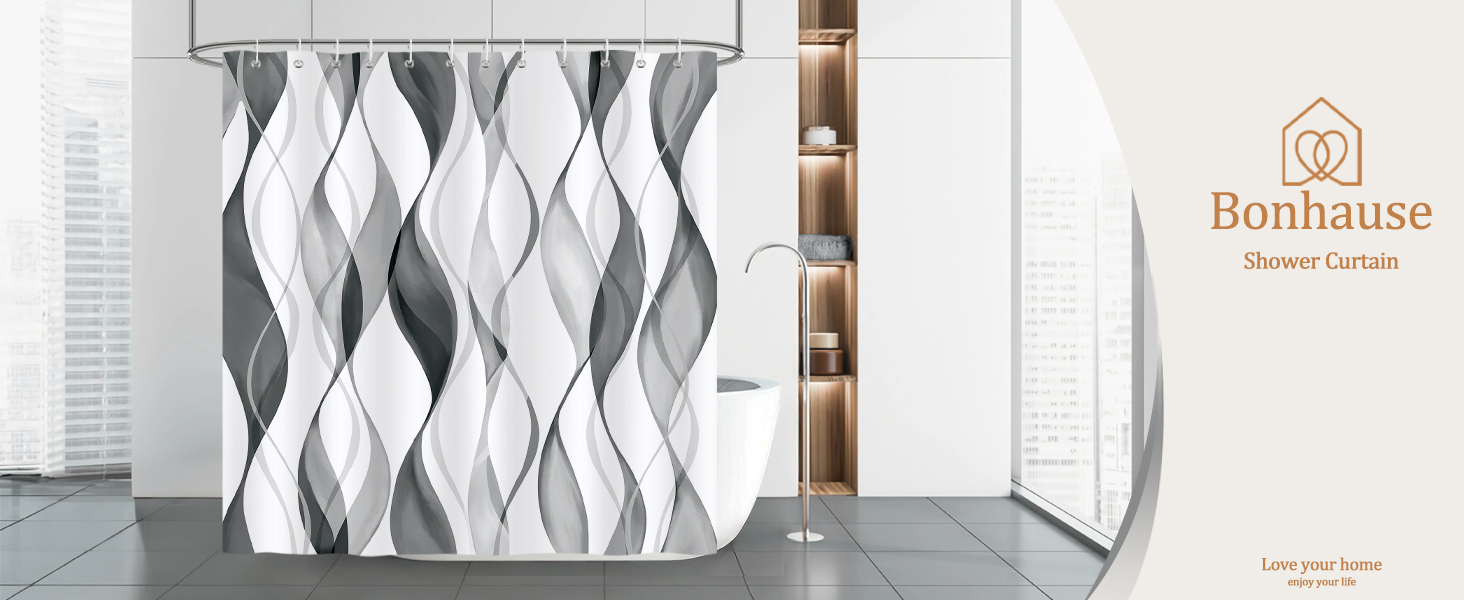 Шторка для душу Bonhause 180x180 см водонепроникна, антигрибкова, смугаста, поліестер, для ванної кімнати (1 шт., сіра)