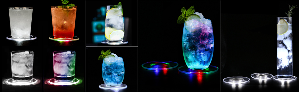 TINYOUTH LED Coasters for Drinks, ON/OFF, Disposable LED Drink Coasters, Waterproof, Illuminated Coasters for Drinks, Acrylic Coasters for Parties, Christmas, Colorful LED Coasters