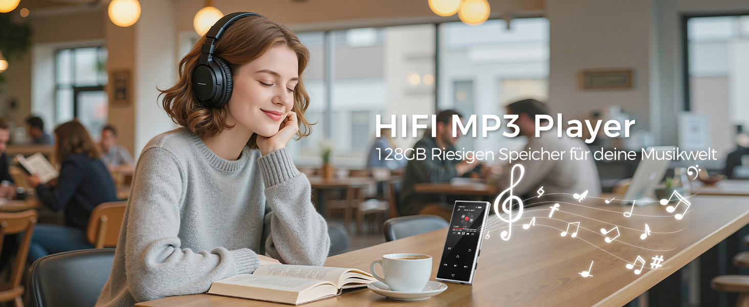 MP3 плеєр з Bluetooth 5.3 та карткою пам'яті 128ГБ, Hi-Fi плеєр з динаміком та навушниками, металевий корпус, акумулятор на 36 годин, для дітей, школи та подорожей