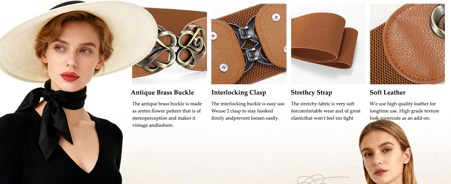 Жіночий широкий еластичний пояс JasGood (4 шт.): шкіряний стрейч для суконь, чорний, коричневий, сірий, бежевий, розмір 71-87 см