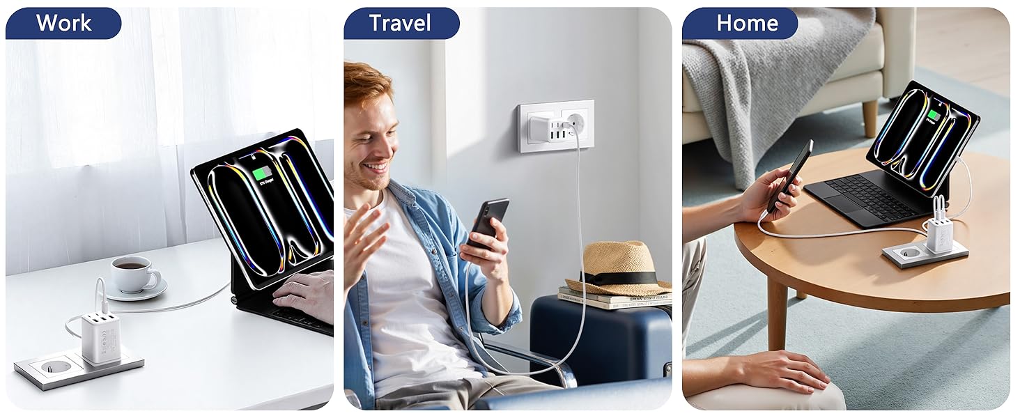 Зарядний пристрій USB-C 60W, 6 портів (3x USB-C, 3x USB-A), PD+QC швидка зарядка, адаптер живлення для iPhone 14/15/16/17, Samsung S24/S23/S22 - Білий