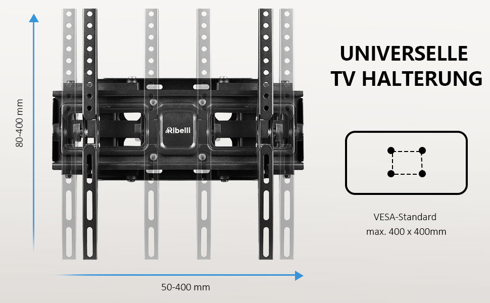 Кріплення для телевізора Ribelli® поворотне та нахильне, VESA 600x400mm, для 32-84 дюймів, до 50 кг, для телевізорів та моніторів (Flat & Curved)