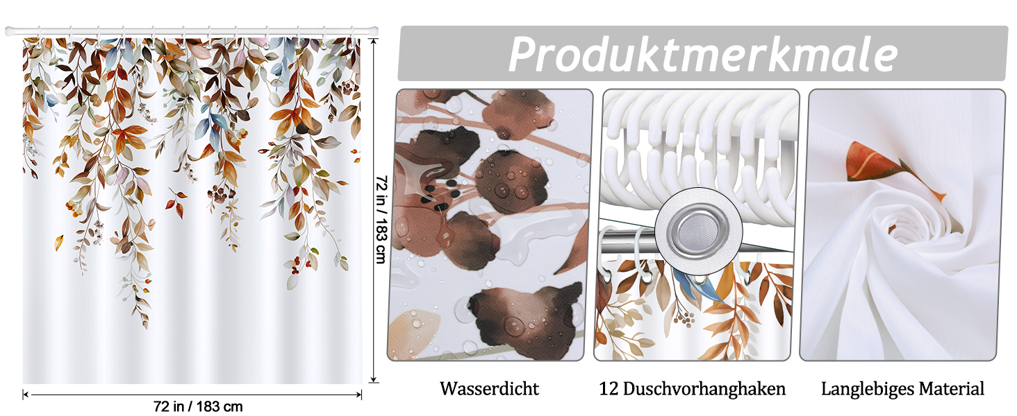 Шторка для душу Bonhause з зображенням зеленого листя, 180x180 см, антигрибкова, водонепроникна, поліестер, для ванної кімнати, з 12 гачками