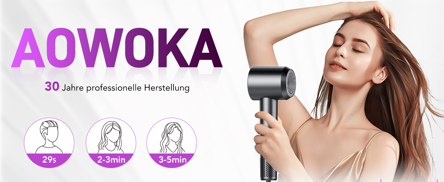 Фен Haartrockner з іонізацією 160 000 об/хв, 200 млн негативних іонів, термоконтроль, з насадкою-дифузором, сірий