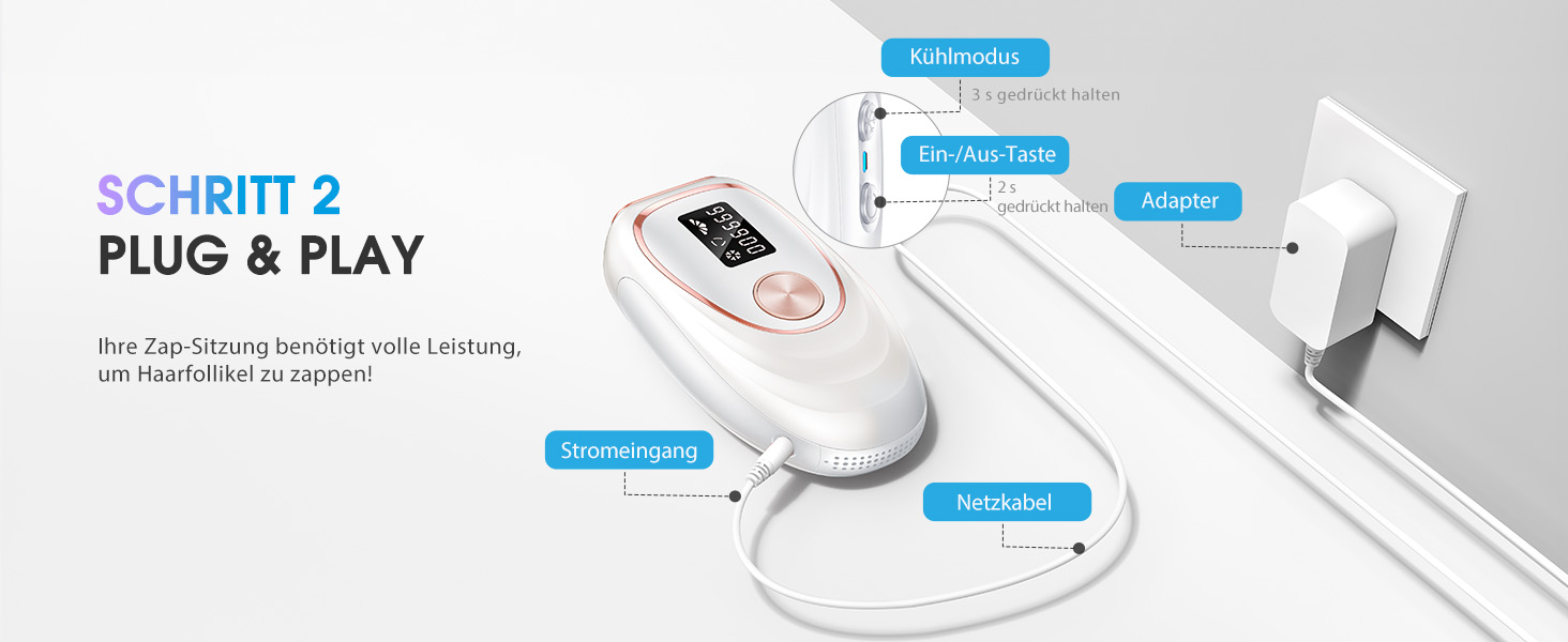 Пристрій для епіляції IPL Haarlosy з охолодженням, 5 рівнів потужності, 999,900 імпульсів світла, для жінок та чоловіків, обличчя, під пахвами, ноги, тіло (білий)