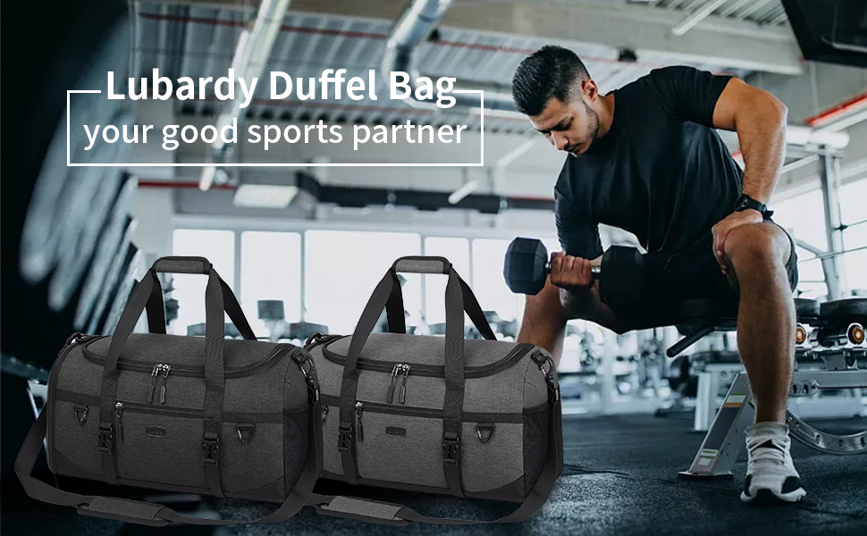 Lubardy Sports Bag/Duffle Bag Large 40L Waterproof with Sports Towel, Shoe Compartment, Wet Compartment, Weekender, Swim Bag, Training Bag, Gym Bag for Women and Men, Black