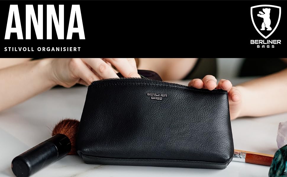 Преміальна косметичка Berliner Bags Anna з натуральної шкіри, компактна жіноча та дитяча, чорна