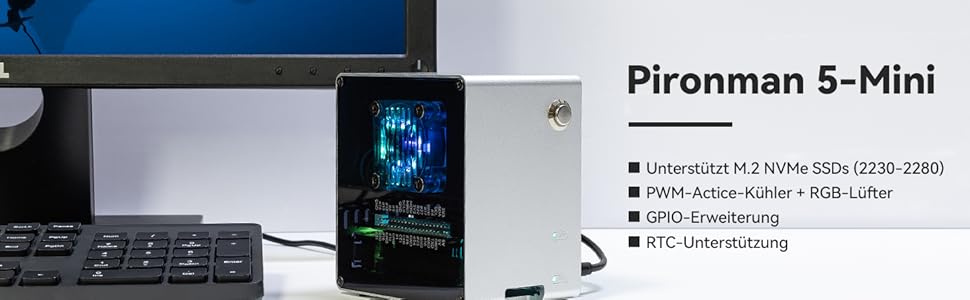 Корпус Mini-PC для Raspberry Pi 5 з SSD NVMe M.2, охолодження PWM та RGB-підсвіткою (без Raspberry Pi)