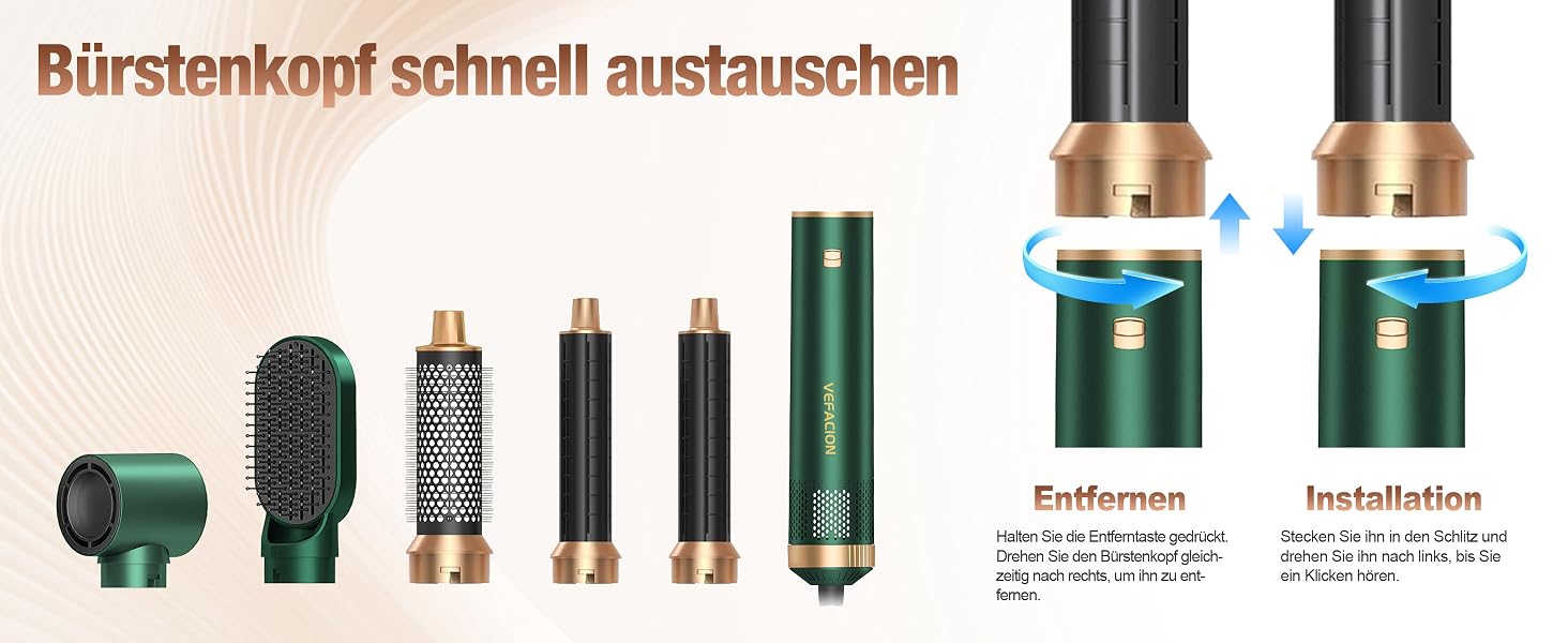 Мультистайлер для волосся 5-в-1 Air Styler 1000W: фен-щітка, автоматичний локон, вирівнювач та об'ємний стайлер, зелений