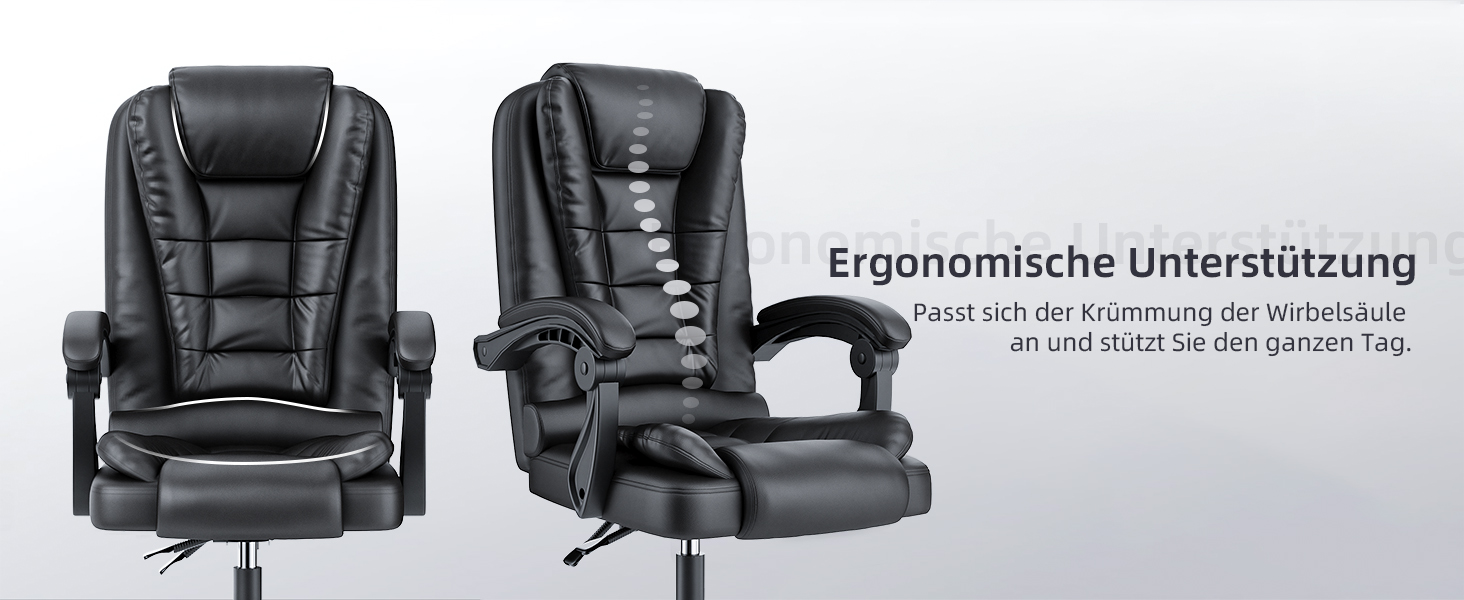 Крісло шеф-кухар Rattantree: ергономічне офісне крісло з регулюванням висоти та нахилу, PU шкіра, чорний колір, без підніжки