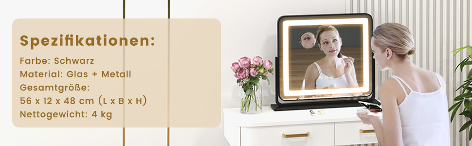 Дзеркало для макіяжу COSTWAY з підсвіткою, 3 режими світла, 5X збільшення, сенсорне керування, поворотне на 360°, 56x48 см