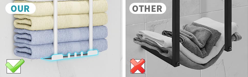 Тримач для рушників без свердління, настінний, з 6 гачками та полицею для ванної кімнати/кухні, матовий, для гостей, білий