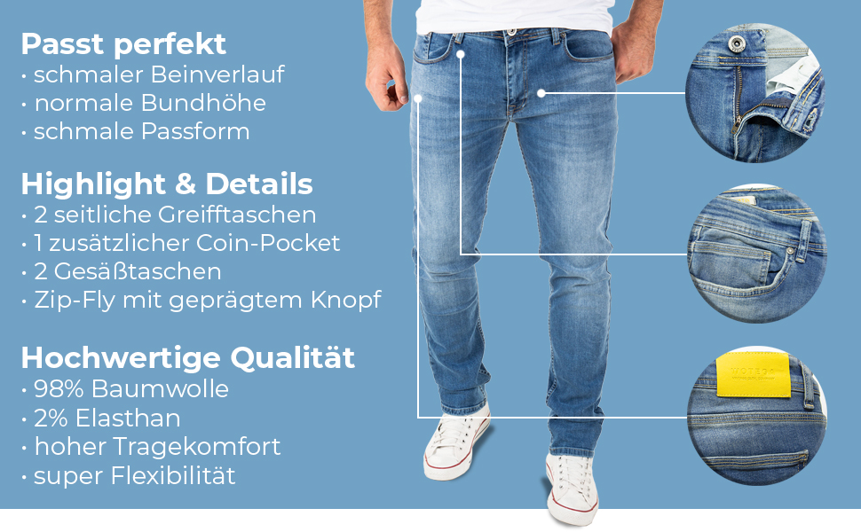 Чоловічі джинси WOTEGA Justin Slim-Fit, синій індиго, 34W/32L