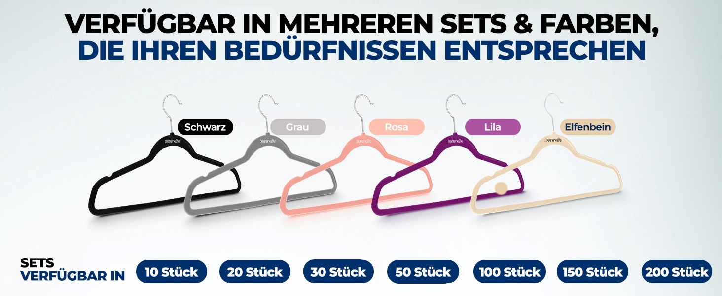 Плечики для одягу SereneLife 10 шт. з оксамиту – економія місця, неслизькі, поворотний гачок 360°, для зберігання та організації одягу, сірі