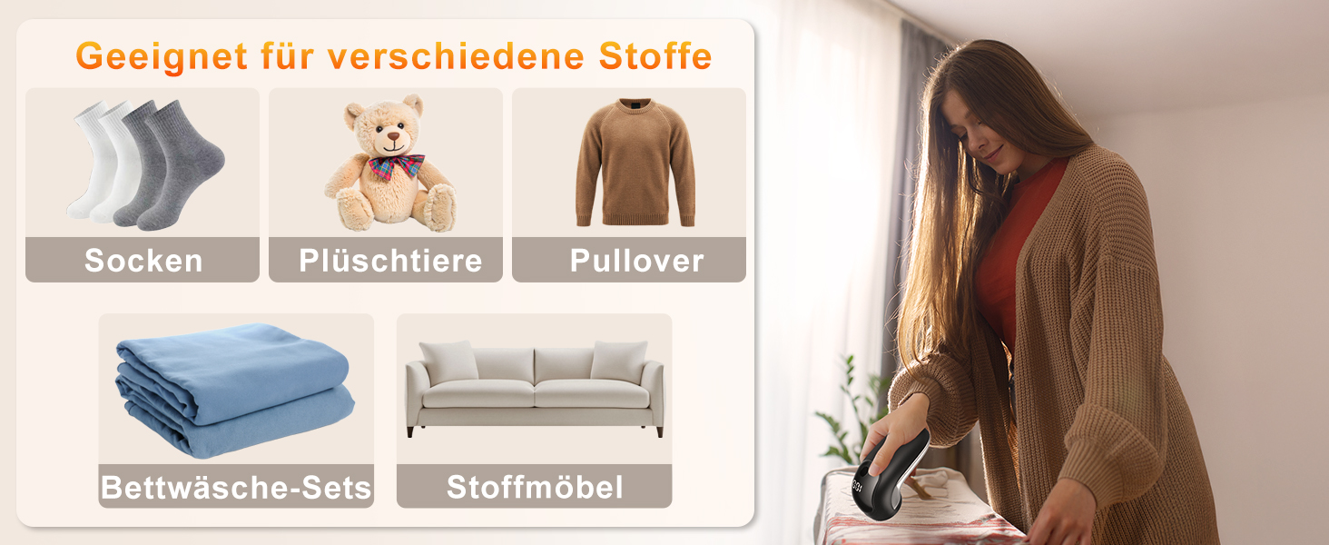 Електричний видалення ворсу для одягу, меблів та текстилю - портативний бездротовий прилад з LED-дисплеєм та 3 рівнями налаштування, чорний