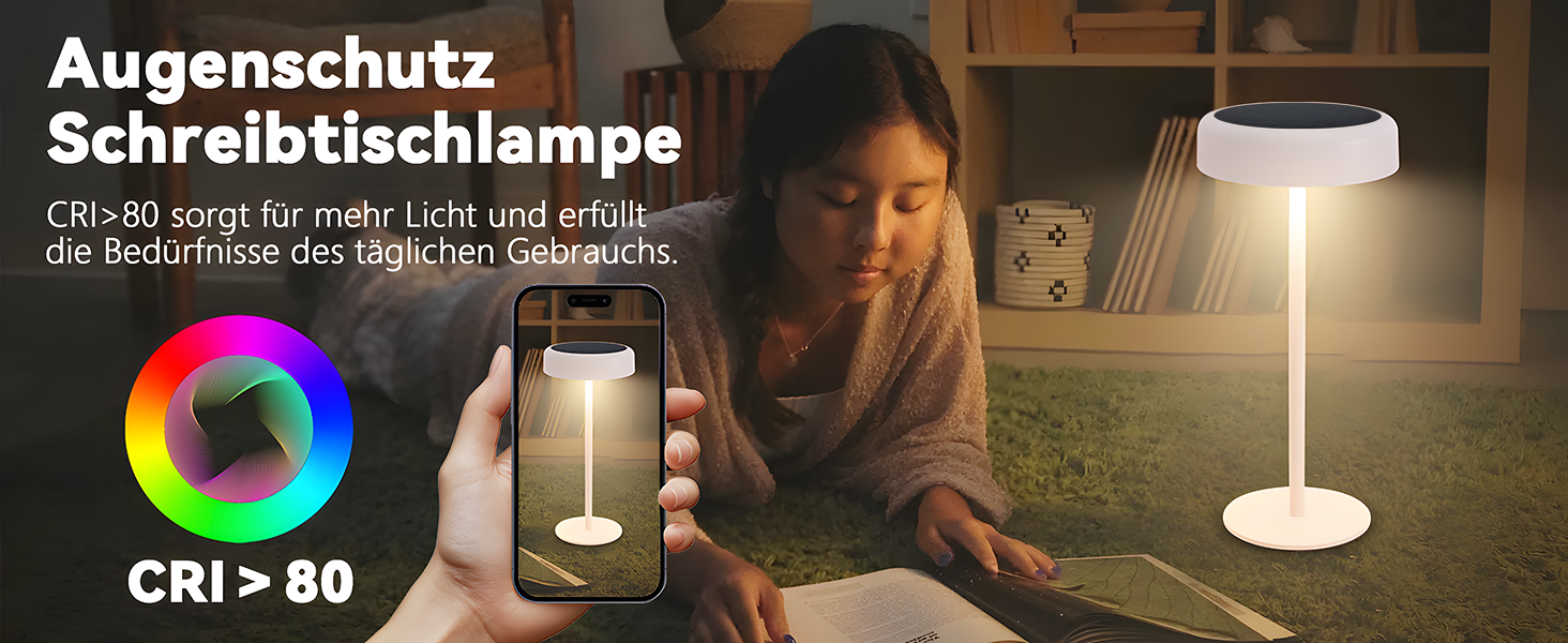 Настільна лампа на сонячній батареї з акумулятором LED, 2 шт. - Бездротова, з димером, сенсорна, біла, для дому та вулиці (IP44)