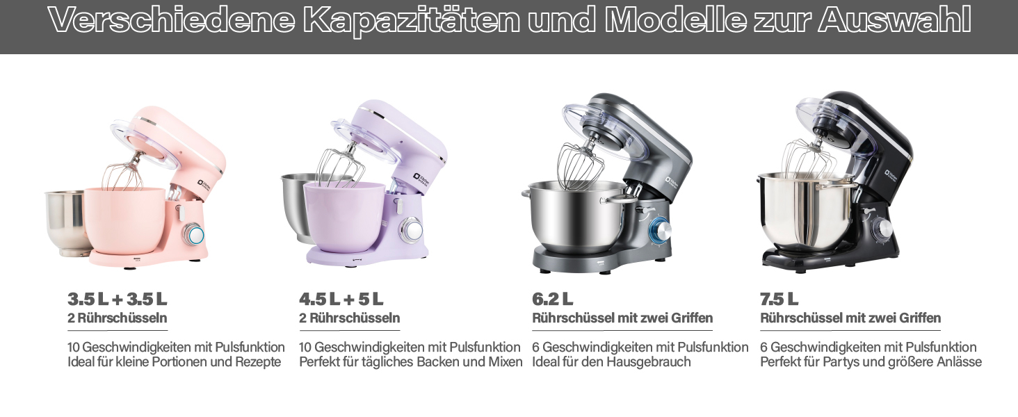 Кухонна машина Küchenmaschine 6.2 л, 1400 Вт, 6 швидкостей, з набором насадок (чорний)