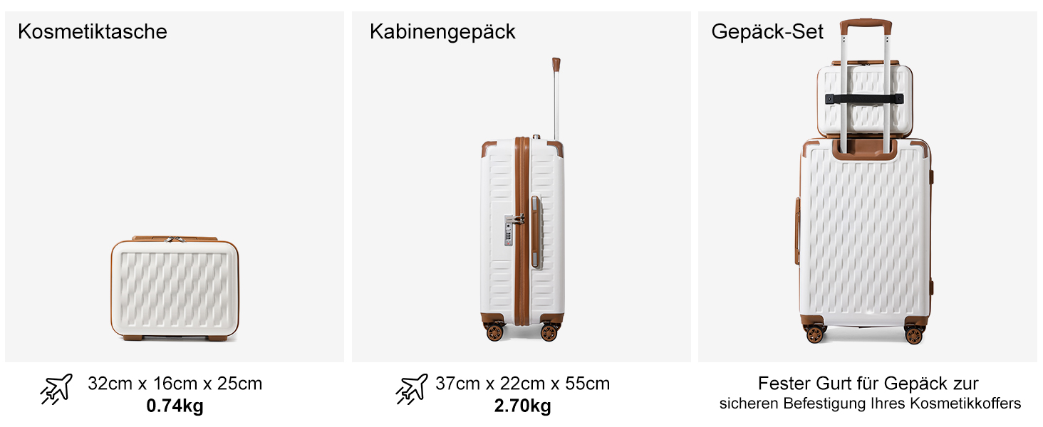 Набір валіз Sea Choice: 3 валізи (55/65/75 см) + косметичка, білий, з TSA-замком, PC+ABS, для ручної поклажі