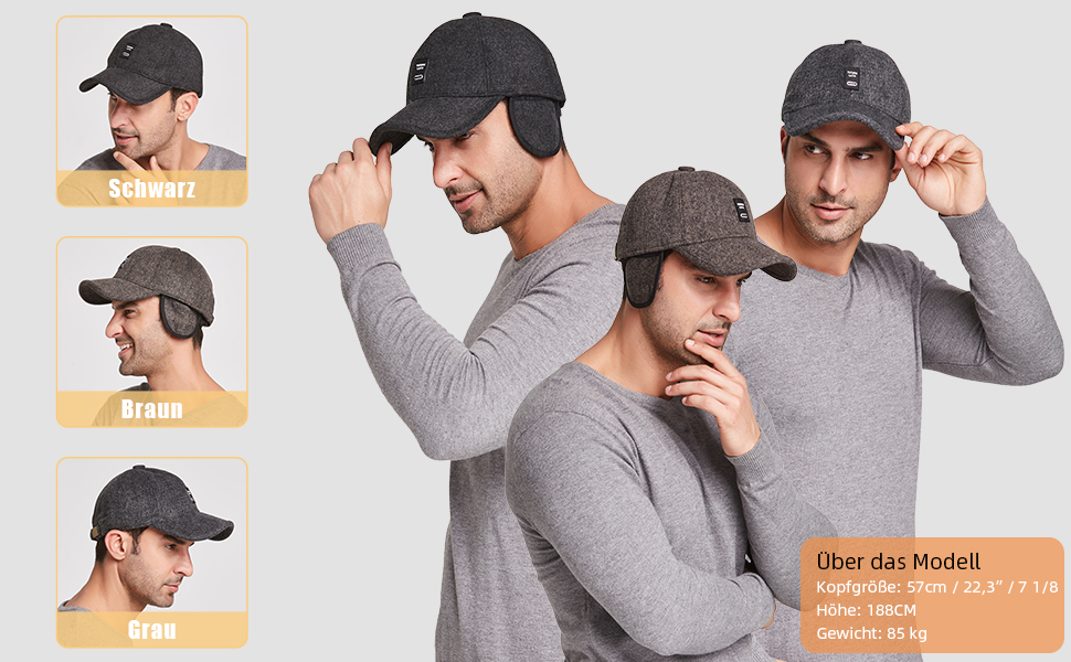 Зимові шапки Gisdanchz 7-7 1/2 з навушниками, унісекс, для роботи та спорту на відкритому повітрі (сірий)