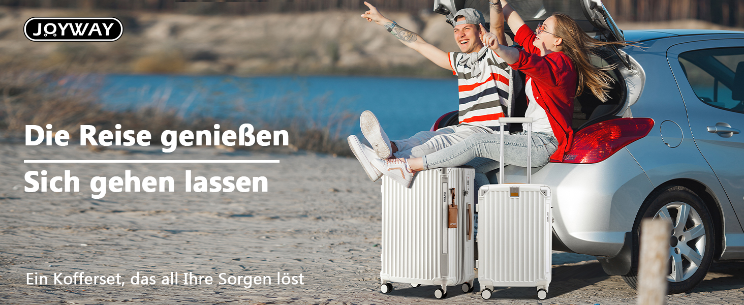 Чемодан Joyway ABS, розширюваний, з TSA замком та 4 колесами, набір: великий та невелика валіза + сумка для туалетних речей, зелений (білий, 56 см, ручна поклажа)