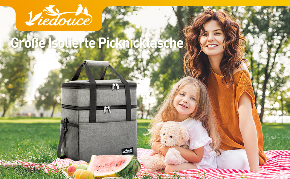 Термосумка Viedouce 30L: Ізольована сумка-холодильник для пікніків, кемпінгу та подорожей (сіра)