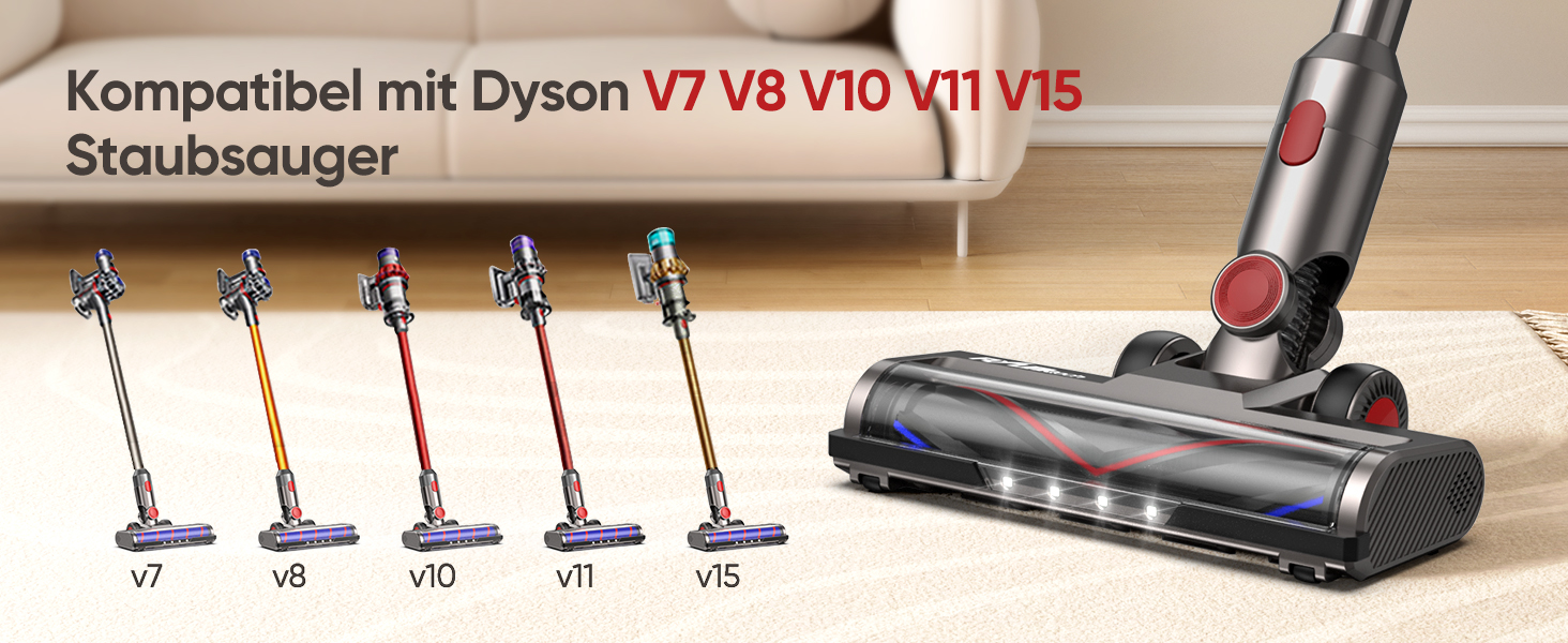 Насадка для пилососа Dyson V7, V8, V10, V11, V15 FLYLINKTECH з LED підсвіткою та змінними роликами (сіра)